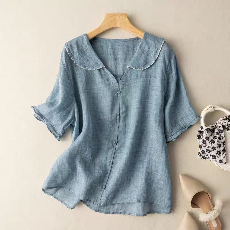 Blouse Vintage Femme Détail Bouton Col Peter Pan Manches Longues Douce Casual Élégante – Kristi