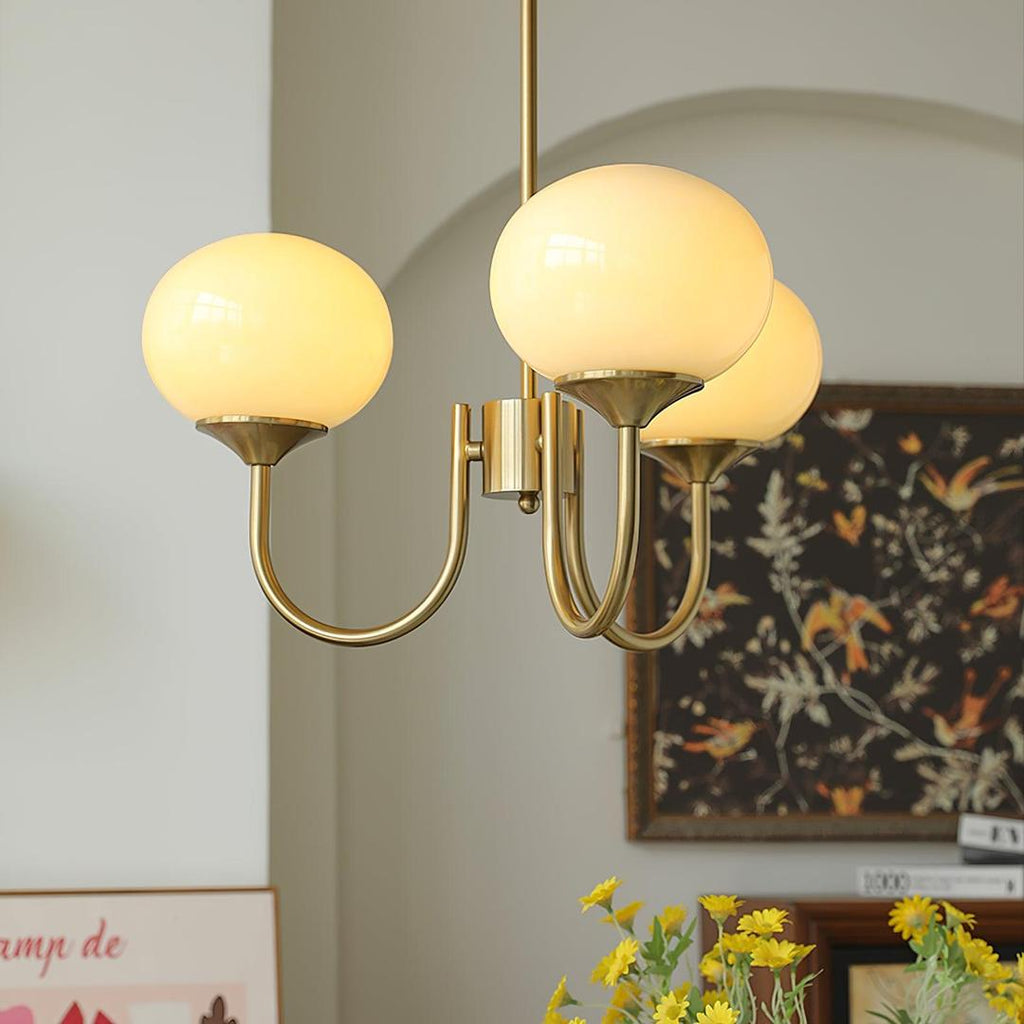 Chandelier en Verre Rose Doux avec Abat-jours | Finition Dorée
