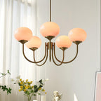 Chandelier en Verre Rose Doux avec Abat-jours | Finition Dorée