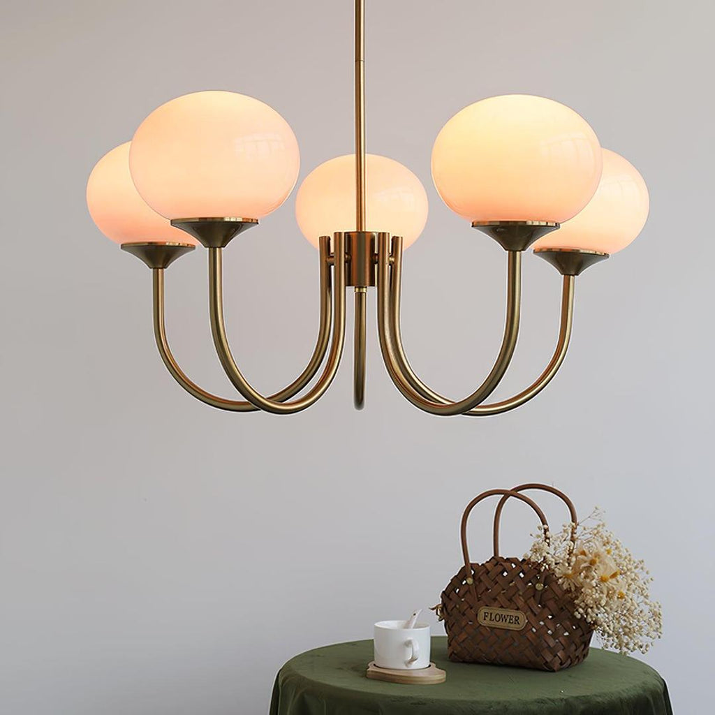 Chandelier en Verre Rose Doux avec Abat-jours | Finition Dorée
