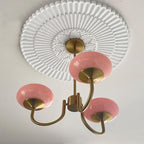 Chandelier en Verre Rose Doux avec Abat-jours | Finition Dorée