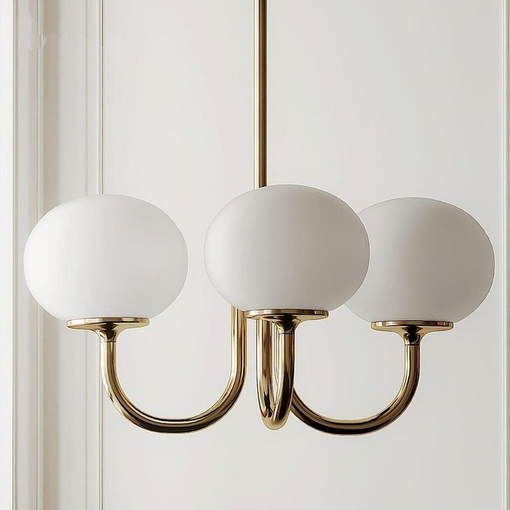 Chandelier en Verre Rose Doux avec Abat-jours | Finition Dorée