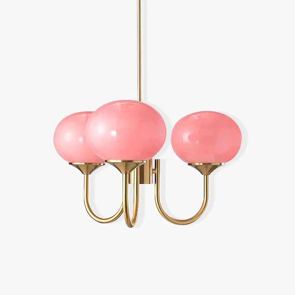 Chandelier en Verre Rose Doux avec Abat-jours | Finition Dorée