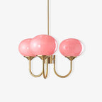 Chandelier en Verre Rose Doux avec Abat-jours | Finition Dorée