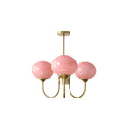 Chandelier en Verre Rose Doux avec Abat-jours | Finition Dorée