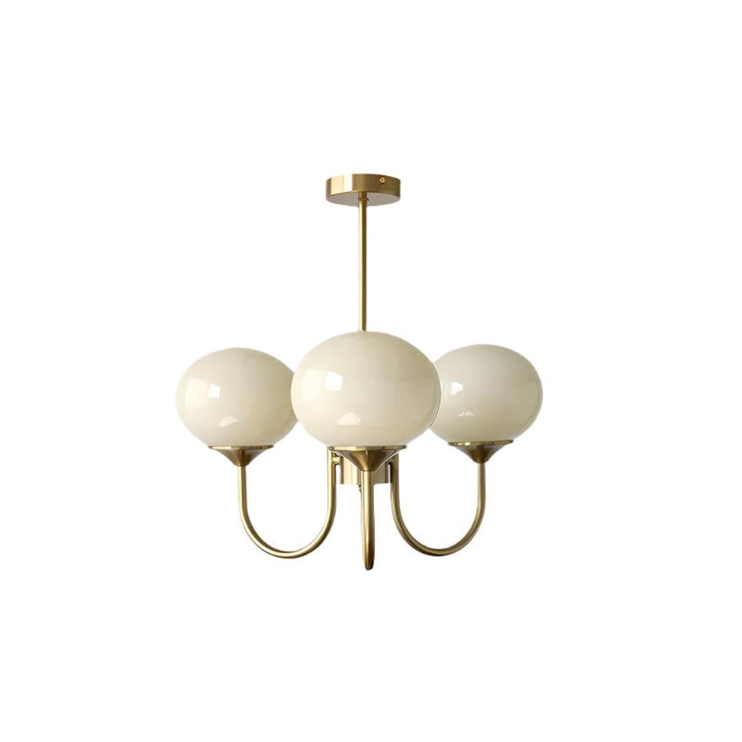 Chandelier en Verre Rose Doux avec Abat-jours | Finition Dorée