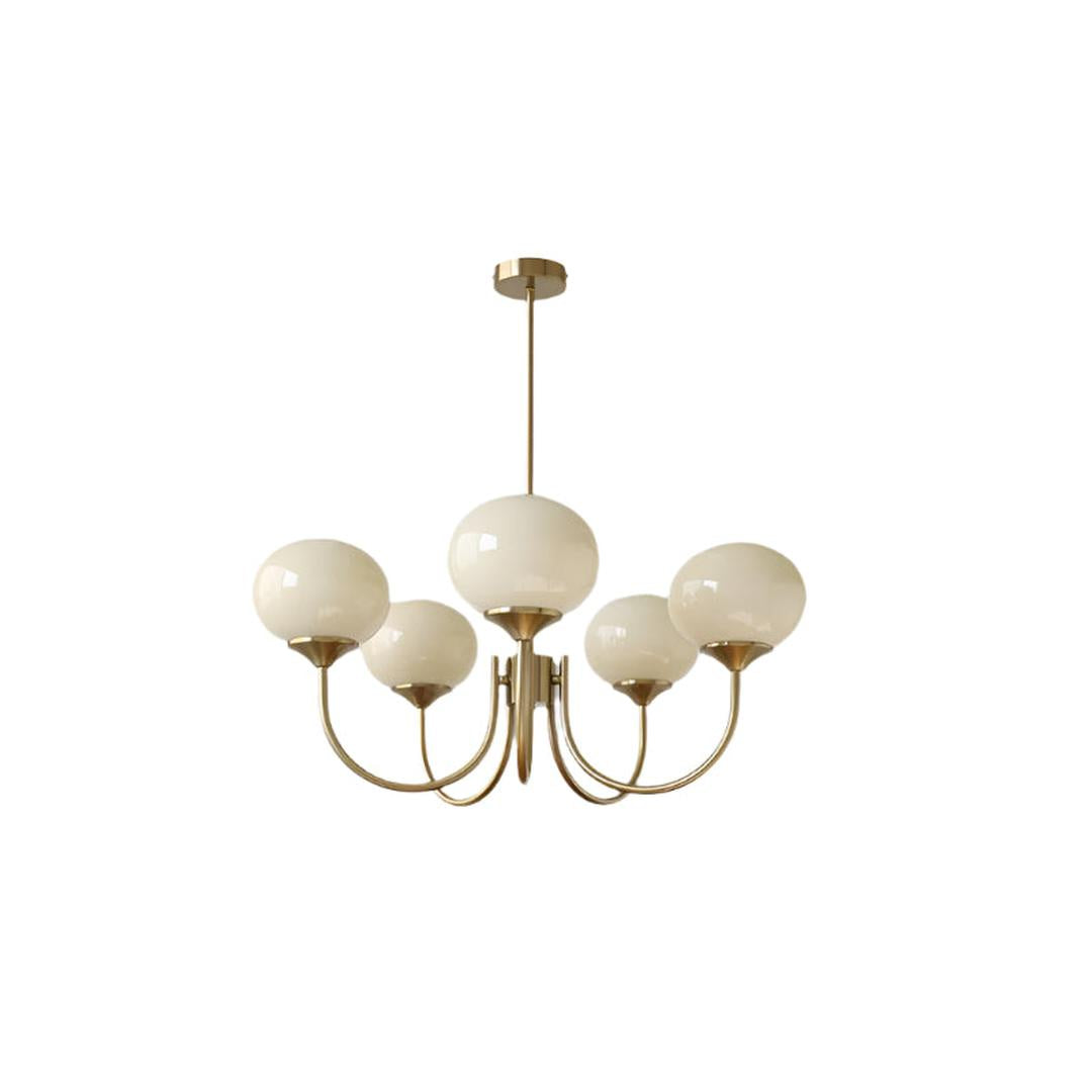 Chandelier en Verre Rose Doux avec Abat-jours | Finition Dorée