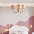 Chandelier en Verre Rose Doux avec Abat-jours | Finition Dorée