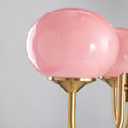 Chandelier en Verre Rose Doux avec Abat-jours | Finition Dorée