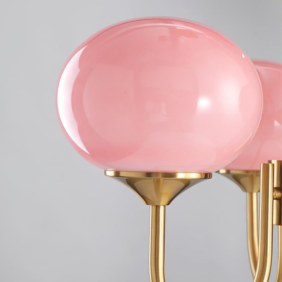 Chandelier en Verre Rose Doux avec Abat-jours | Finition Dorée