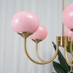 Chandelier en Verre Rose Doux avec Abat-jours | Finition Dorée