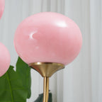 Chandelier en Verre Rose Doux avec Abat-jours | Finition Dorée