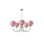 Chandelier en Verre Rose Doux avec Abat-jours | Finition Dorée