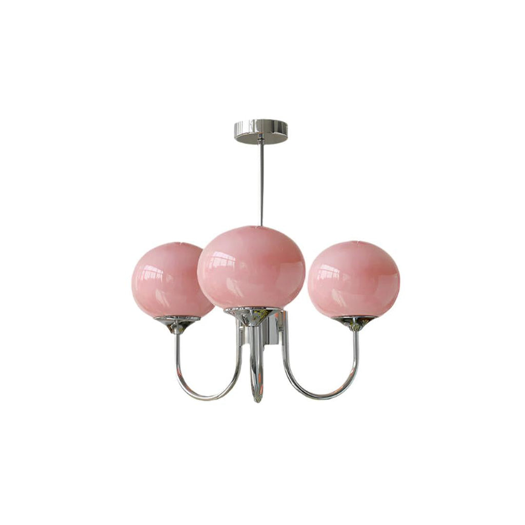 Chandelier en Verre Rose Doux avec Abat-jours | Finition Dorée