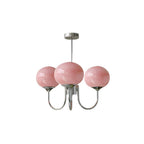 Chandelier en Verre Rose Doux avec Abat-jours | Finition Dorée