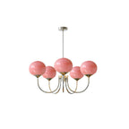 Chandelier en Verre Rose Doux avec Abat-jours | Finition Dorée