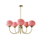 Chandelier en Verre Rose Doux avec Abat-jours | Finition Dorée