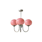 Chandelier en Verre Rose Doux avec Abat-jours | Finition Dorée