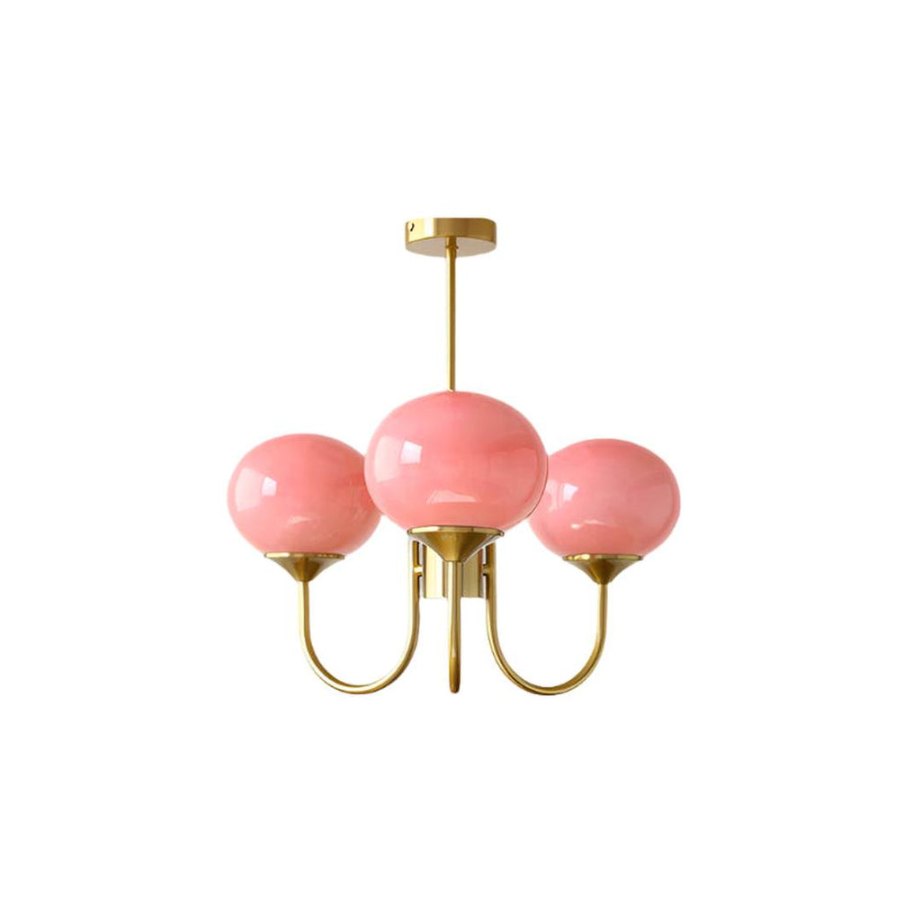 Chandelier en Verre Rose Doux avec Abat-jours | Finition Dorée