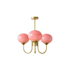 Chandelier en Verre Rose Doux avec Abat-jours | Finition Dorée