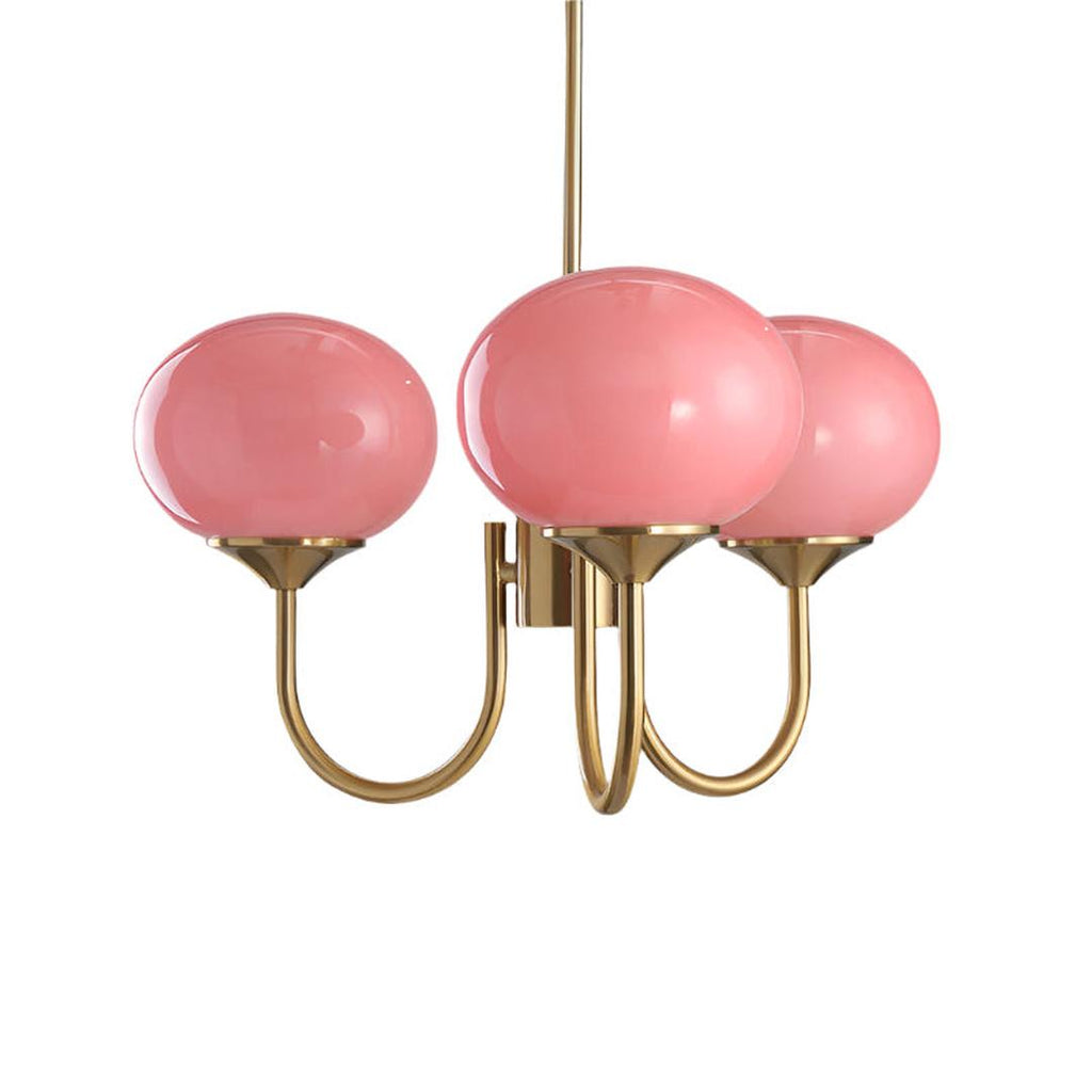 Chandelier en Verre Rose Doux avec Abat-jours | Finition Dorée