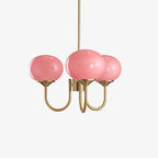 Chandelier en Verre Rose Doux avec Abat-jours | Finition Dorée