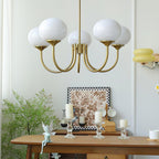 Chandelier en Verre Rose Doux avec Abat-jours | Finition Dorée