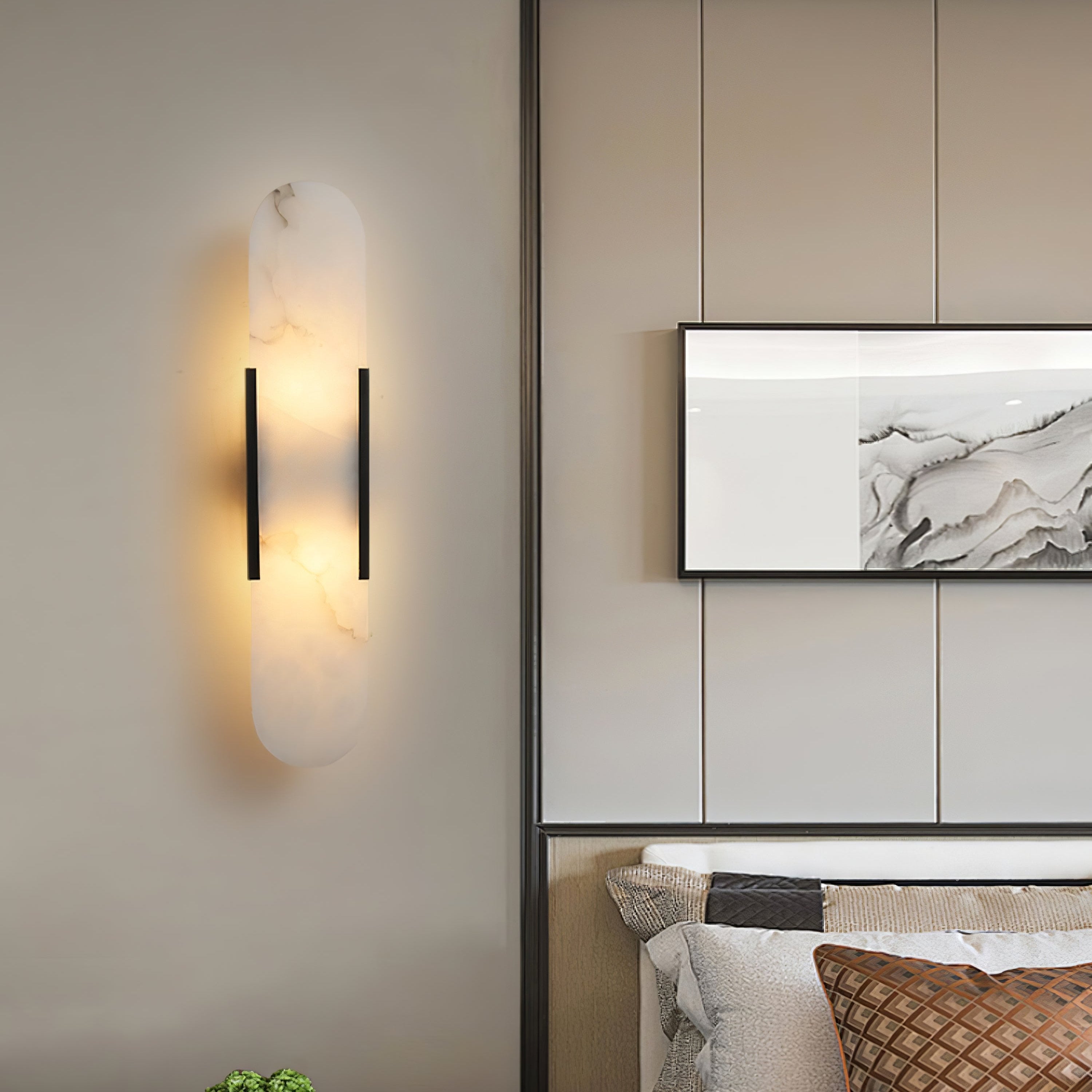 Längliche Wandleuchte aus natürlichem Alabaster, sanftes Licht, eleganter, zeitloser Luxus-Stil