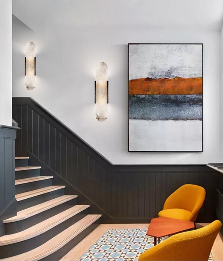 Längliche Wandleuchte aus natürlichem Alabaster, sanftes Licht, eleganter, zeitloser Luxus-Stil