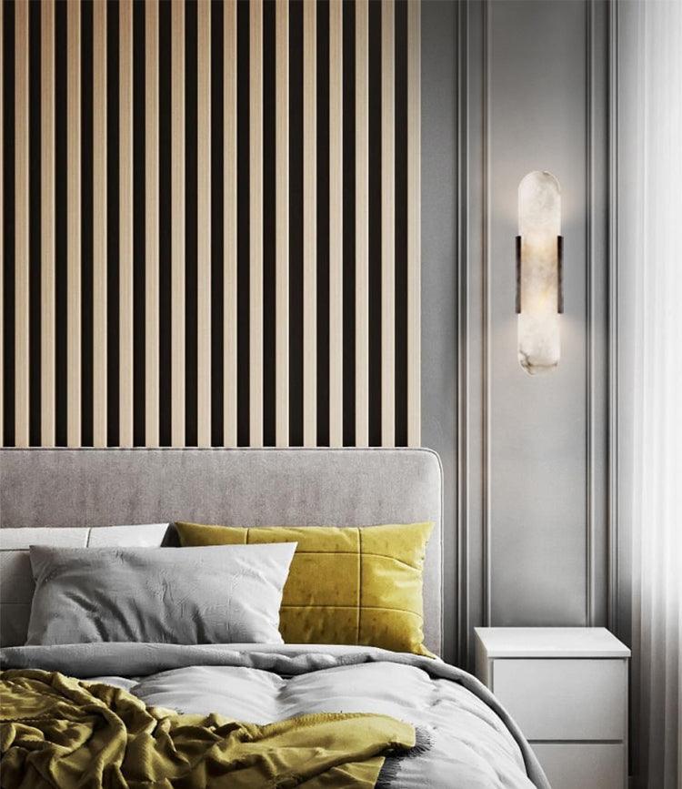 Längliche Wandleuchte aus natürlichem Alabaster, sanftes Licht, eleganter, zeitloser Luxus-Stil