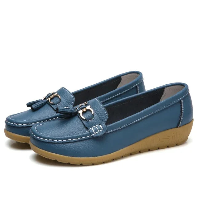Mocassins en cuir orthopédique pour femmes, slip-on, plats, avec soutien de la voûte plantaire, chaussures décontractées pour tous les jours