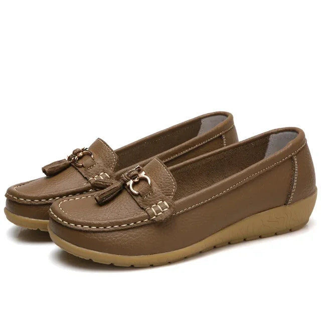 Mocassins en cuir orthopédique pour femmes, slip-on, plats, avec soutien de la voûte plantaire, chaussures décontractées pour tous les jours