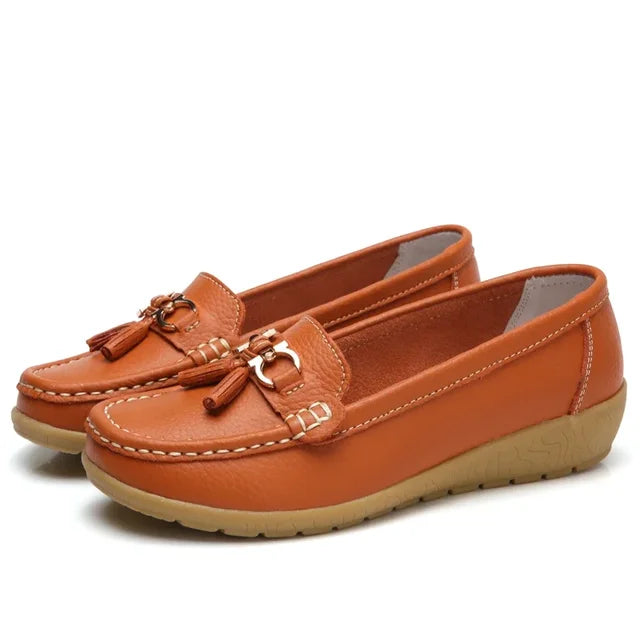 Mocassini ortopedici in pelle da donna, slip-on, piatti, con supporto dell'arco plantare, scarpe casual per tutti i giorni
