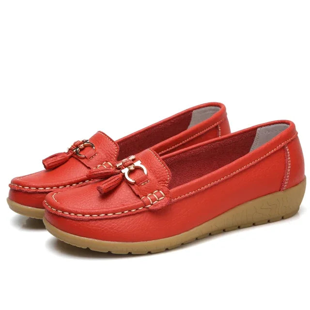 Mocassins en cuir orthopédique pour femmes, slip-on, plats, avec soutien de la voûte plantaire, chaussures décontractées pour tous les jours