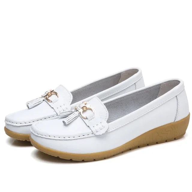 Mocassini ortopedici in pelle da donna, slip-on, piatti, con supporto dell'arco plantare, scarpe casual per tutti i giorni