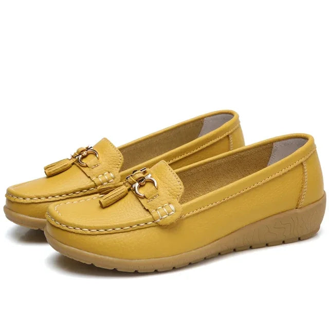 Mocassins en cuir orthopédique pour femmes, slip-on, plats, avec soutien de la voûte plantaire, chaussures décontractées pour tous les jours
