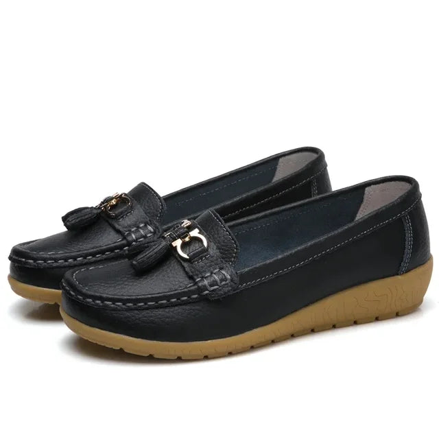 Mocassini ortopedici in pelle da donna, slip-on, piatti, con supporto dell'arco plantare, scarpe casual per tutti i giorni