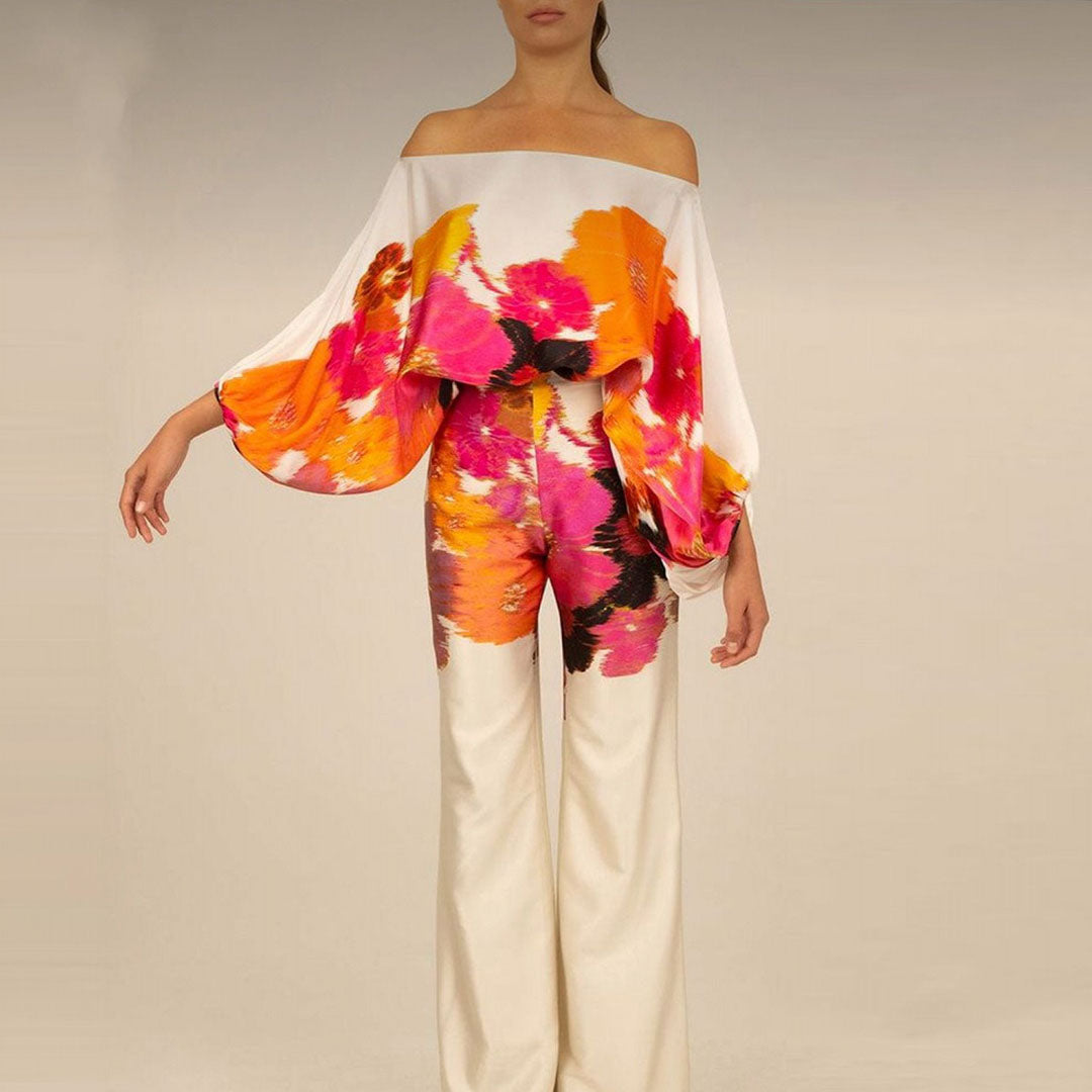 Ensemble D'été Chic Pour Femmes En Deux Pièces, Haut Fluide Imprimé Et Pantalon Large, Tenue Élégante Décontractée Pour Les Vacances