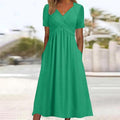 Robe Midi Enveloppement Décolleté en V Manches Courtes Évasée Femme Casual Chic Décontractées Quotidien Été – Carmen