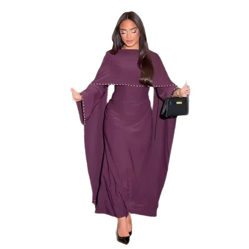 Ensemble 2 Pièces Femme Robe Longue Col Rond Manches Longues Jupe Fluide Élégant Casual Bureau Automne Hiver – Violet Prune