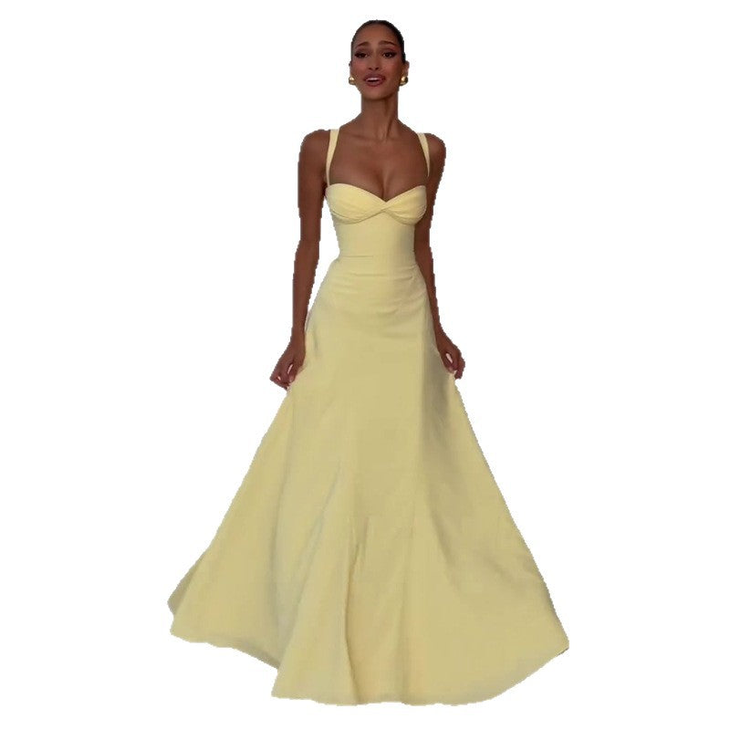 Robe Longue Bretelles Cintrée Taille Mélange Polyester-Spandex Femme Élégante Mariage Formelle Bal Cérémonie Été – Mirabelle