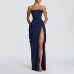 Robe Longue Femme Bustier Sans Bretelles Plissée Fente Latérale Polyester Mariage Soirée Gala Formelle Cocktail – Séraphine