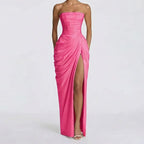 Robe Longue Femme Bustier Sans Bretelles Plissée Fente Latérale Polyester Mariage Soirée Gala Formelle Cocktail – Séraphine