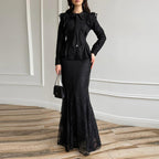 Ensemble Deux Pièces Femme Veste Jupe Longue Sirène Dentelle Polyester Cérémonie Mariage Soirée Gala – Lumière
