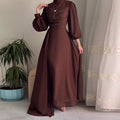 Robe Longue Manches Longues Cintrée Boutons Frontaux Polyester-Spandex Femme Élégante Modeste Formelle Mariage Quotidien – Yasmine