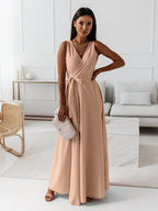 Robe Longue de Mariage pour Femme Élégante avec Corsage Enveloppant Silhouette Fluide Gown de Cérémonie Formelle