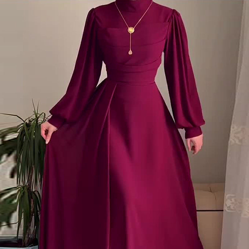 Robe Longue Manches Longues Cintrée Boutons Frontaux Polyester-Spandex Femme Élégante Modeste Formelle Mariage Quotidien – Yasmine