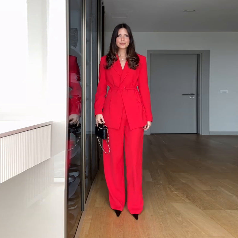 Ensemble Deux Pièces Femme Blazer Imprimé Manches Régulières Pantalon Droit Polyester Casual Jumpsuit Chic Bureau Trajet Printemps Hiver – Vivace
