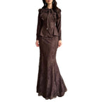 Ensemble Deux Pièces Femme Veste Jupe Longue Sirène Dentelle Polyester Cérémonie Mariage Soirée Gala – Lumière