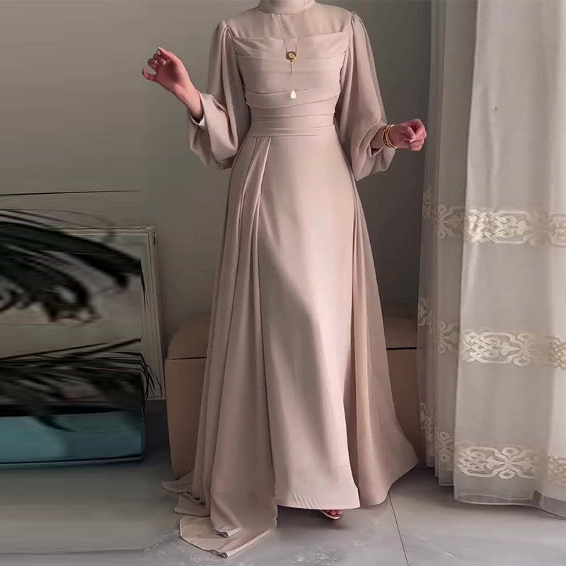 Robe Longue Manches Longues Cintrée Boutons Frontaux Polyester-Spandex Femme Élégante Modeste Formelle Mariage Quotidien – Yasmine